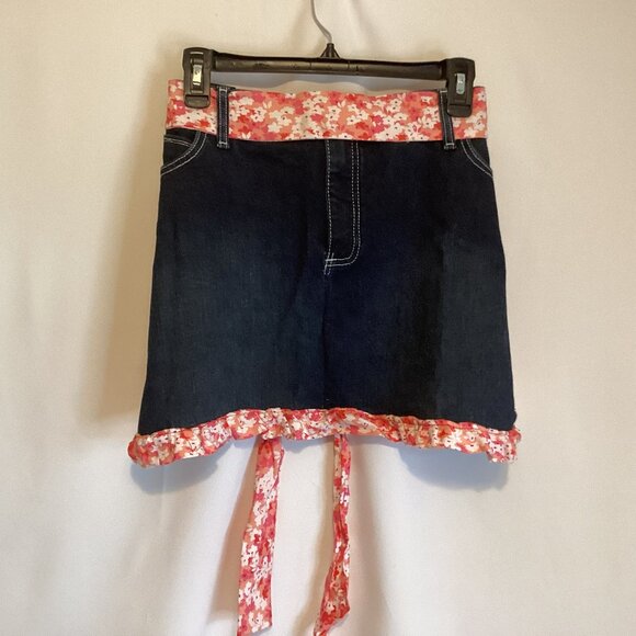 Handmade Denim Skirt – Floral Trim, 13” Length, 21” Waist - Picture 1 of 4